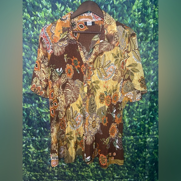 Studio 1940 Tops - Studio 1940 Women's Tropical Button Down Shirt - Brown and Orange